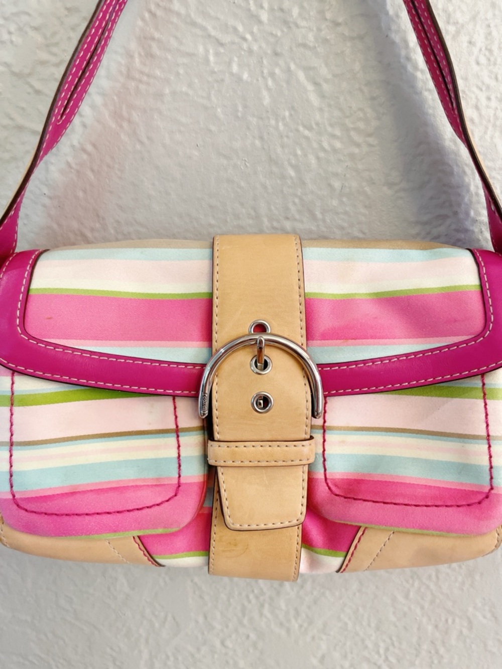 Coach Y2K Pink Stripe Soho Shoulder Bag & Matching Wallet Set Vintage Rare - Picture 6 of 16